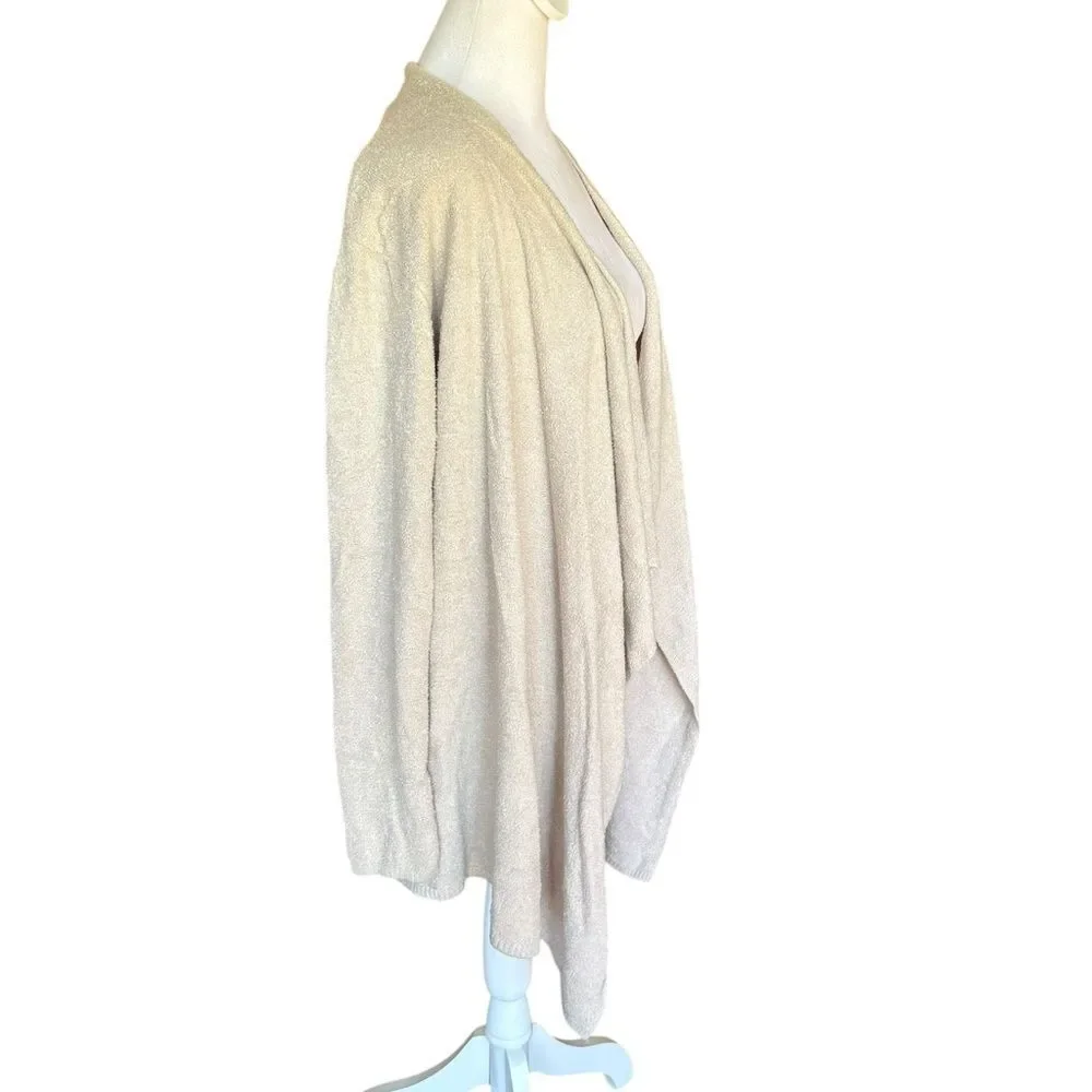 Barefoot Dreams Cozy Chic Lite Knit Beige Cardigan Sweater Waterfall Open Front